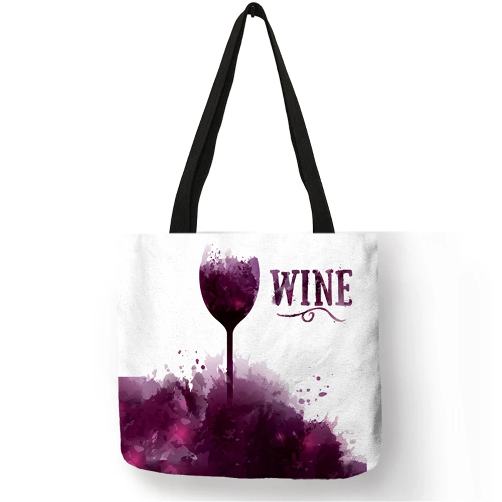  Red Wine Cup Art Painting Tote Bags Women Lady Reusable Shopping Bags Customize Linen bag With Prin - 32910300811