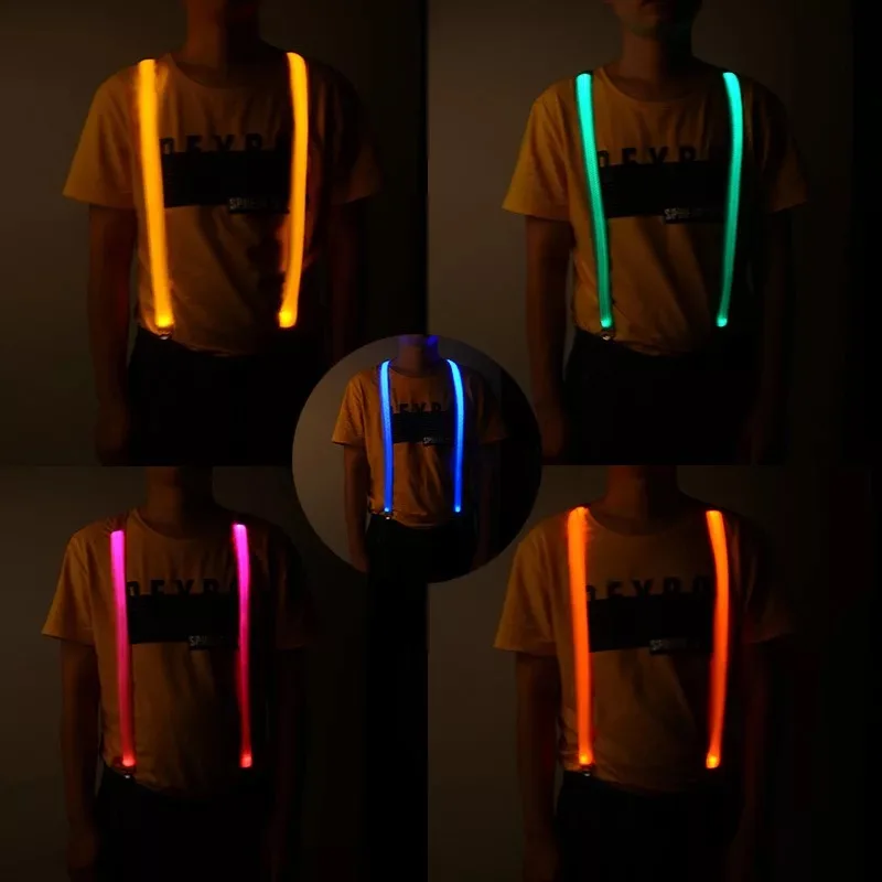 

Flashing Blinking LED Suspenders Men Clips-on Braces Mens Running Riding Suspender For Trousers Mal