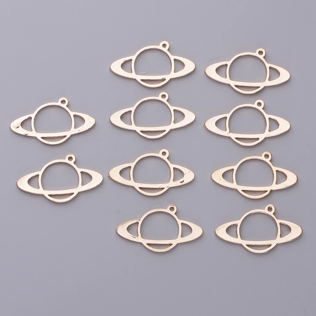 10x Planet Shape Metal Open Bezel Frame Pendant DIY UV Resin Settings Jewelry Making Charms Accessories