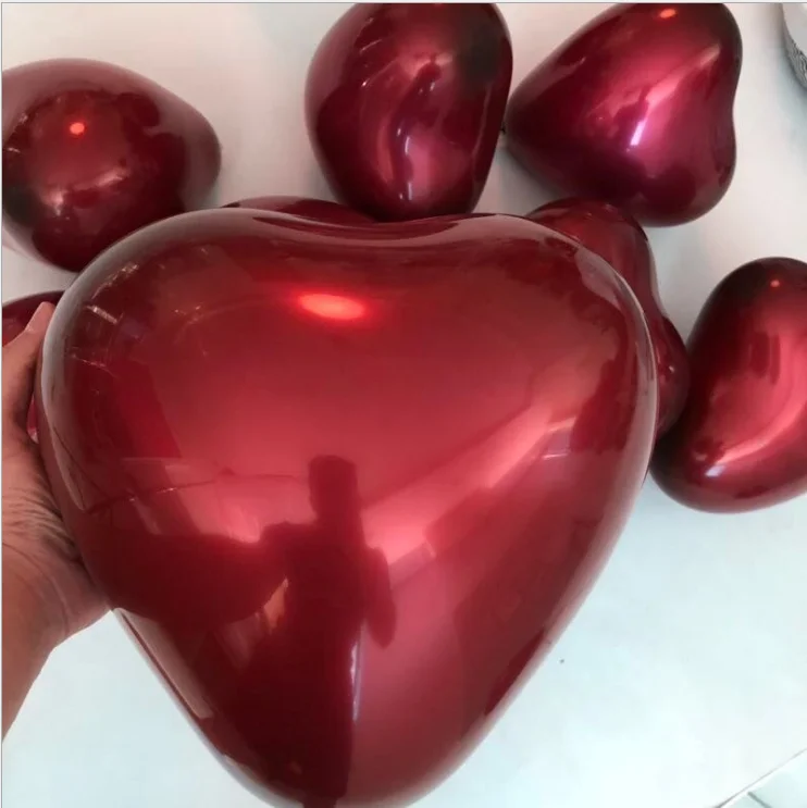 10pcs/lot Chrome color Metal red heart shaped balloon double latex balloons Birthday Wedding Supplies