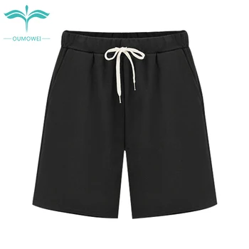

Oumowei Sweatpants Women Summer New Elastic Waist Cotton Loose Casual Black Pants Plus Size Straight Knee Length Pants