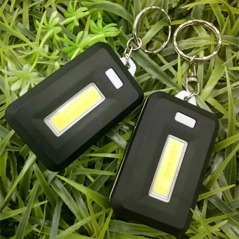 Portable Mini COB LED Flashlight KeyChain lamp Powered by 3AAA Battery For Emergency light Hiking Camping Keyring Flash Light (2)