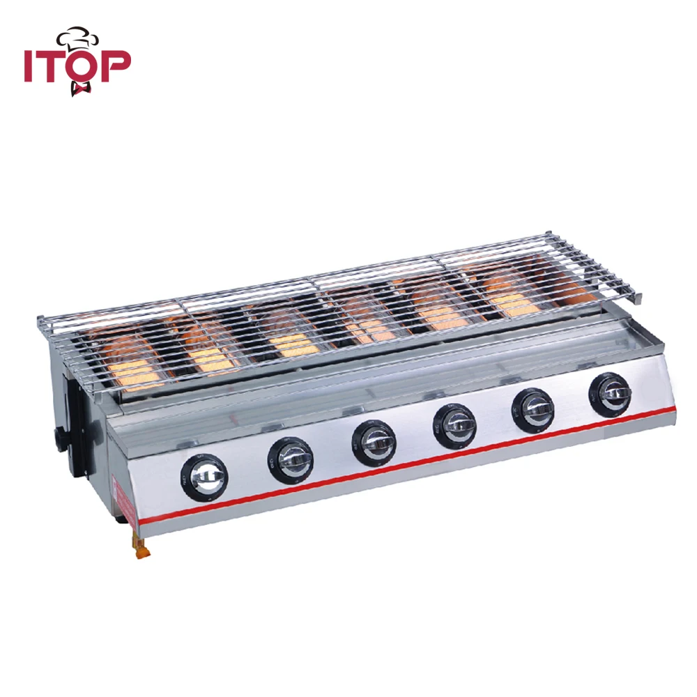 ITOP 6 Burners Gas BBQ Grills Non stick LPG Griddle Barbecue Grills For