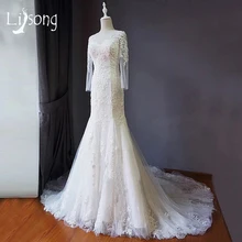 Blanco de La Sirena Capilla Tren Vestido de Novia Hecho A Mano Con Lentejuelas Apliques de Novia Vestido Formal vestido de noiva Sirena Vestidos de Novia