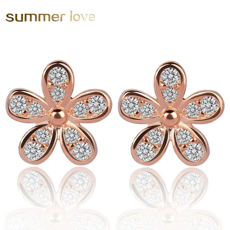 

Simple Cute Rose Gold Silver Color Daisy Blossom Flower Clear AAA Zircon CZ Stud Earrings for Women Girls Jewelry Brincos Gift