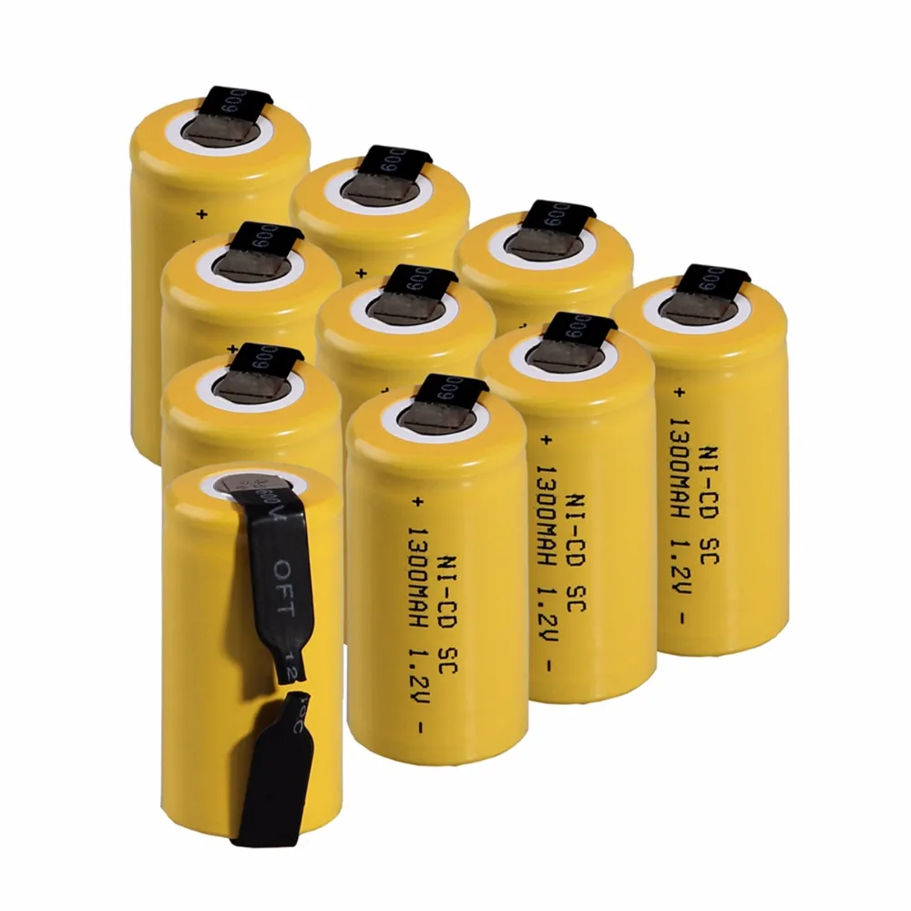 Real capacity 10 pcs SC 1300mah 1.2v battery NICD rechargeable
