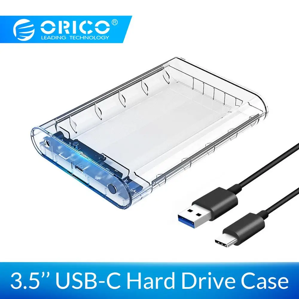 ORICO 3,5 дюймов SATA для USB 3,1 type C Прозрачный чехол для HDD SSD адаптер для коробка для жесткого диска внешний корпус для HDD