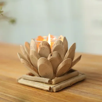 

Handmade Wooden Lotus Candle Holder Pastoral Style Lotus Shape Candle Stand Creative Wood Craft Home/Shop Decor Tea Light Holder