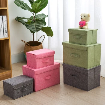 

linen Fabric folding storage box Kids Toy organizer Wardrobe Storage bin Drawer Plastic Container organizador maquillaje
