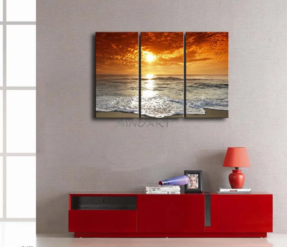 Large 3 piece Home Decor Canvas Print Painting Wall Art Seascape Sunrise beach