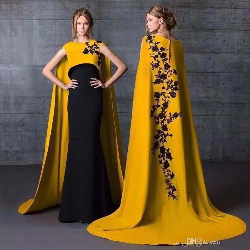 

Orange Muslim Evening Dresses 2019 Mermaid Cap Sleeves Appliques Black Islamic Dubai Saudi Arabic Long Formal Evening Gown Prom