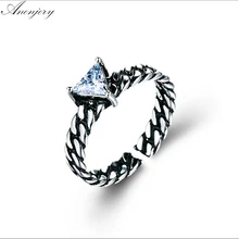 Винтажные 925 пробы серебряные кольца, треугольный циркон, кольца для открывания, витая цепь, модные модели, черный шнек, тайское серебряное кольцо, S-R69
