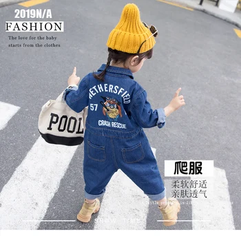 

2019 Girls baby Jumpsuit in spring 2019 new fashion version baby's loose denim climbing suit