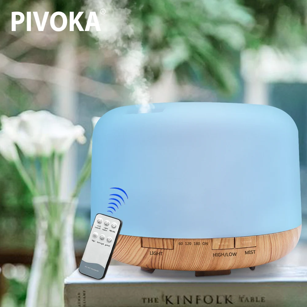 

PIVOKA 500ml Aroma Aiffuser Remote Control Air Humidifier Essential Oil Humidificador 7 LED Color Light for Home Office 168C