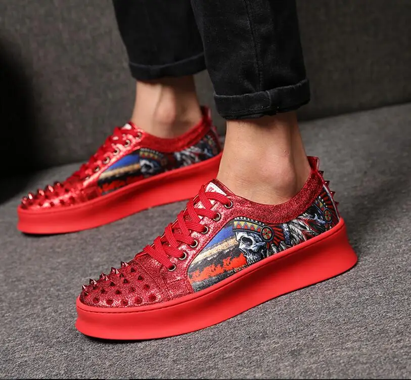 

men Fashion Rivets Shoes Male Luxury Metal Graffiti Sneakers Hip Hop Punk Boots Street Shoes Zapatillas Hombre