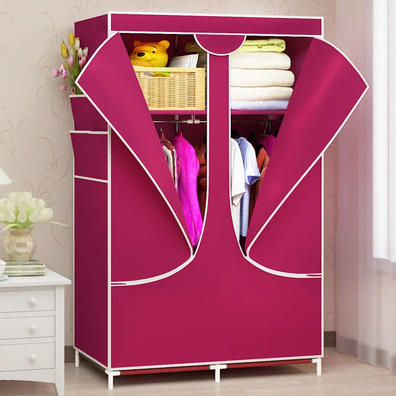 Простой шкаф из нетканого материала, стальной каркас, стоячий шкаф для хранения одежды, органайзер, полка, домашняя мебель для спальни - Цвет: Red wine