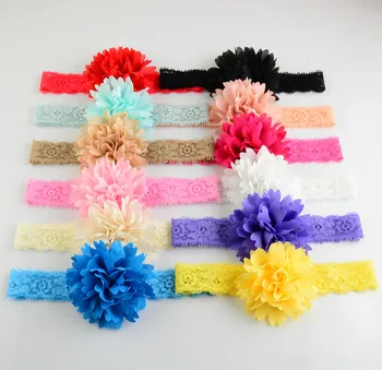 

24pcs/lot 8CM Baby Handmade Chiffon Carnation Flowers Lace Headband 12 color