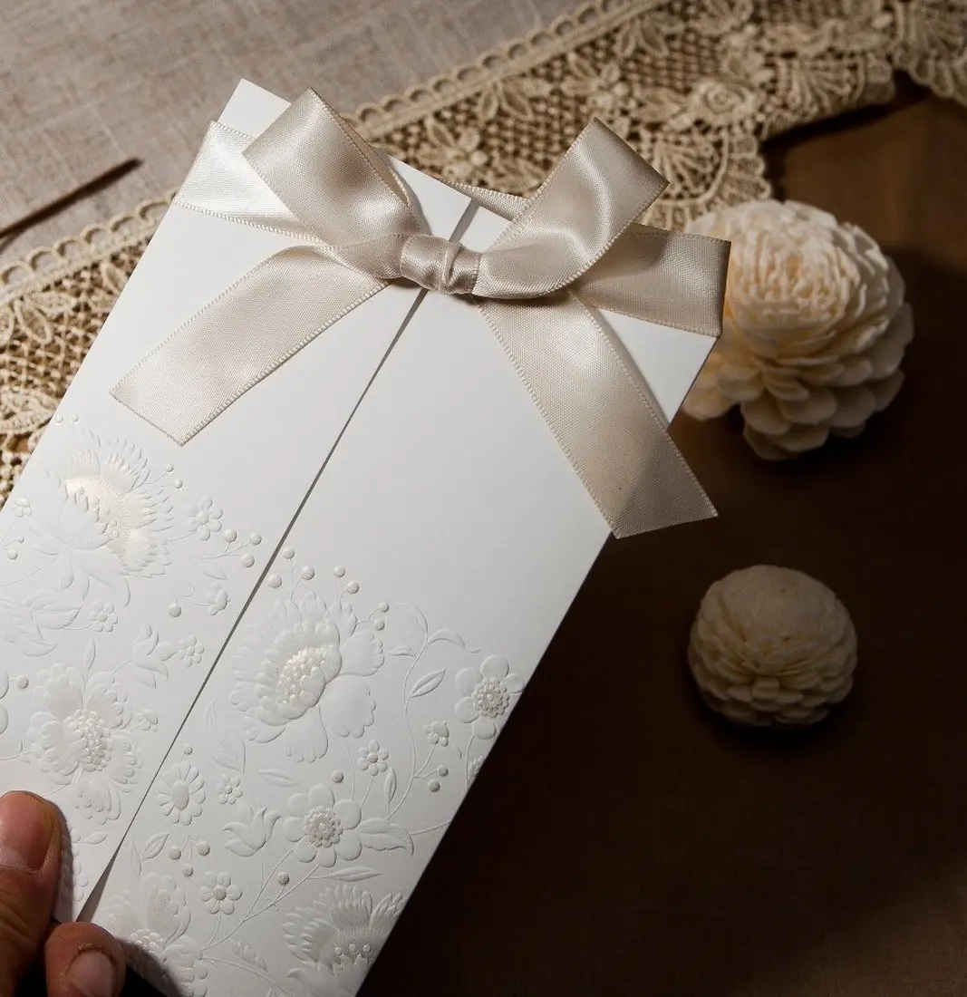  2Pcs Elegant Vintage Embossed Tri-fold Wedding Invitations Cards Acrylic Birthday Card with Envelop - 32989017524