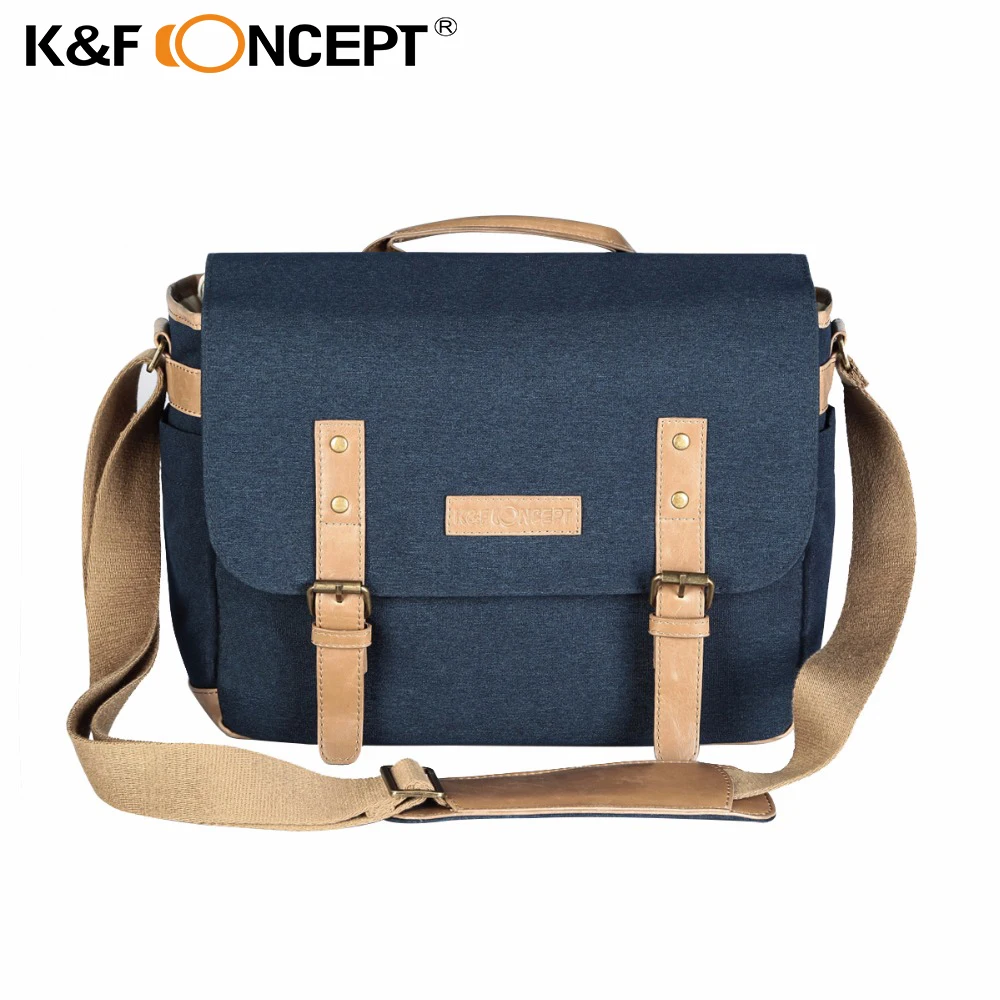 K&F CONCEPT Blue Canvas Waterproof DSLR Camera Bag Shoulder Messenger