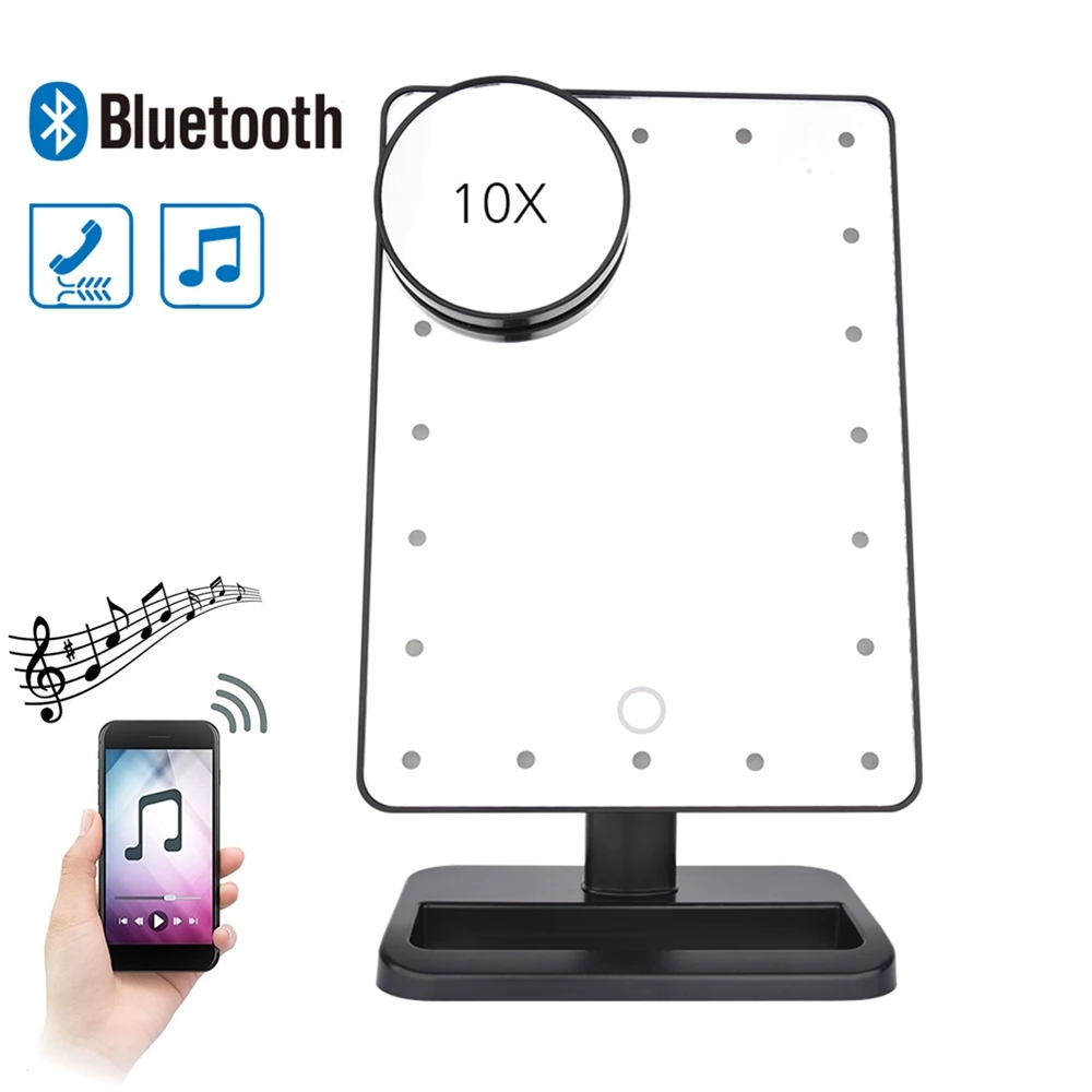Tela de Toque de Carregamento Espelho de Maquiagem Espelho de Vaidade Presente dos Namorados Usb sem Fio Bluetooth Ampliação Maquiagem Espelhos Cosméticos 10x 7 Tela de toque de carregamento usb sem