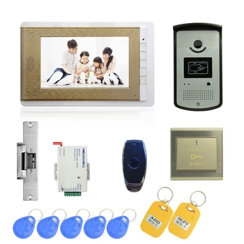 

(1 set) Video Door Phone Door Bell Intercom Color Monitor Access Control Exit button Remote Unlock RFID key For Free shipping