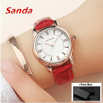 

SANDA New Leather Women Watches Ladies Luxury Brand Famous Wrist Watch Fashion Dress Female Clock Relogio Feminino Montre Femme