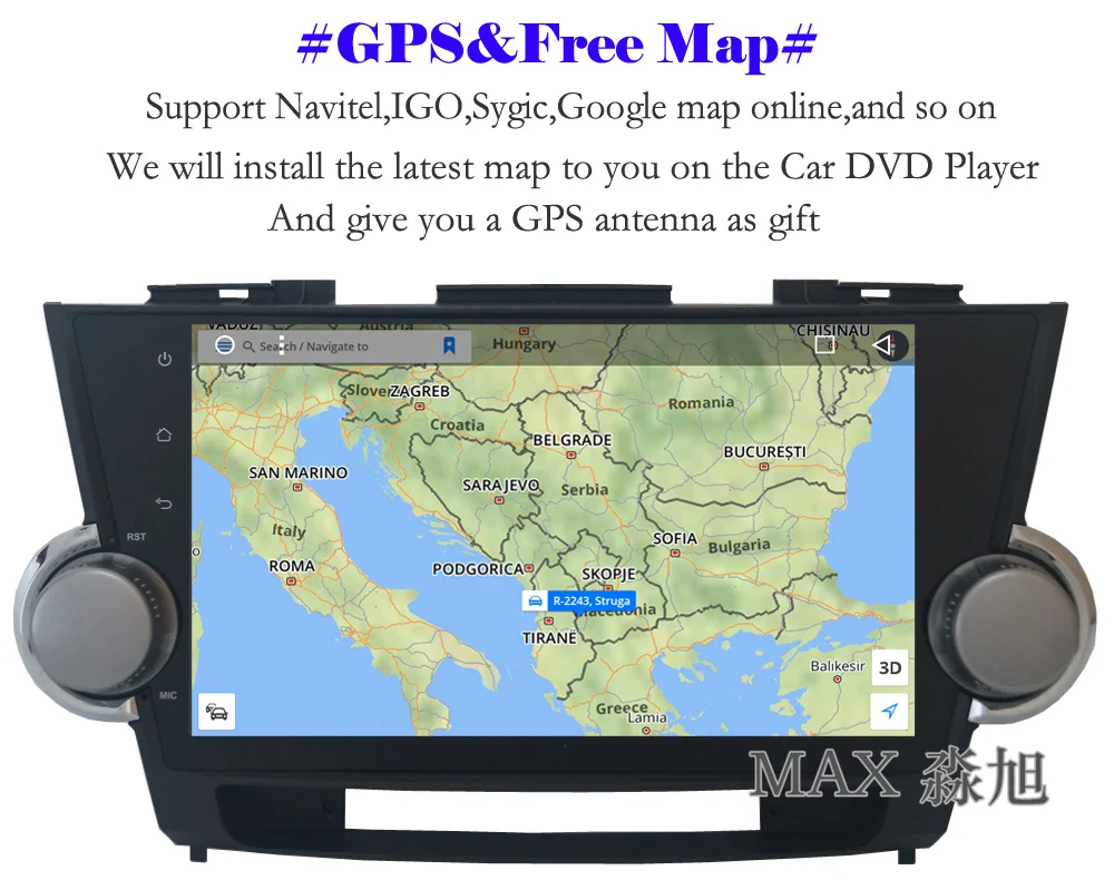 Top MAX GPS Navigation Radio Android 8.1.0 Car DVD Player for Toyota Highlander Old 2009-2013 RDS Bluetooth Call WiFi SWC Free Map 3