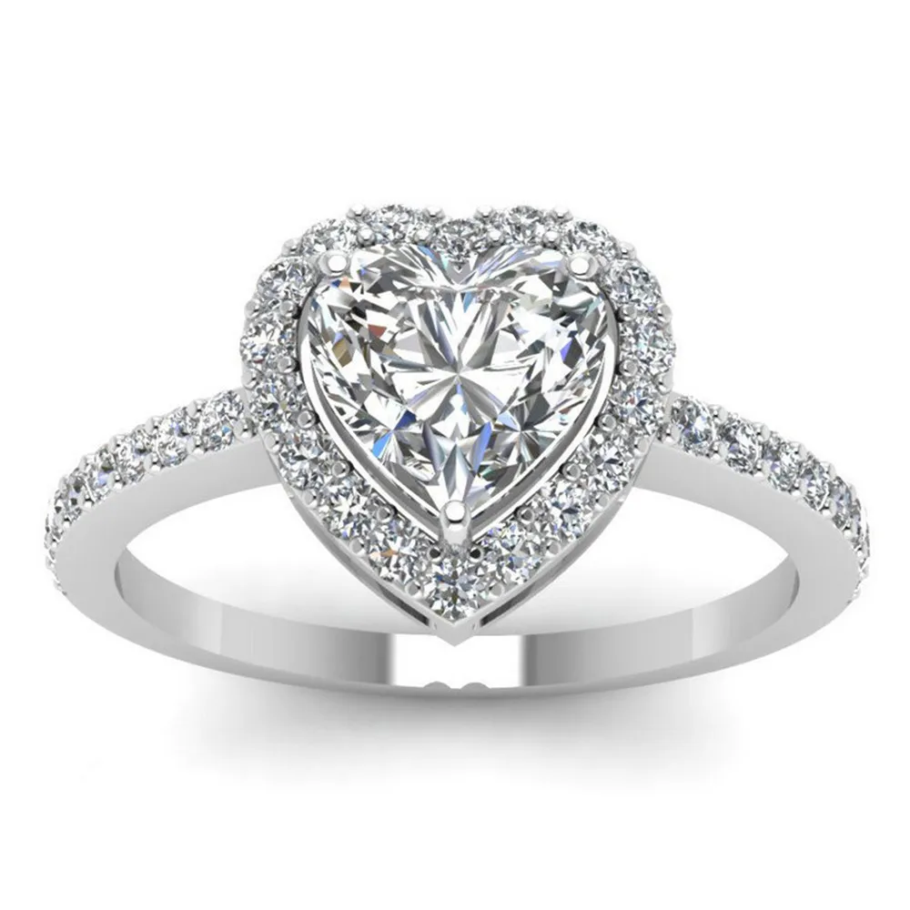 

Huitan Romantic Statement Ring with Love Heart Shape CZ Prong Setting Engagement Wedding Rings for Women Wholesale Lots Bulk