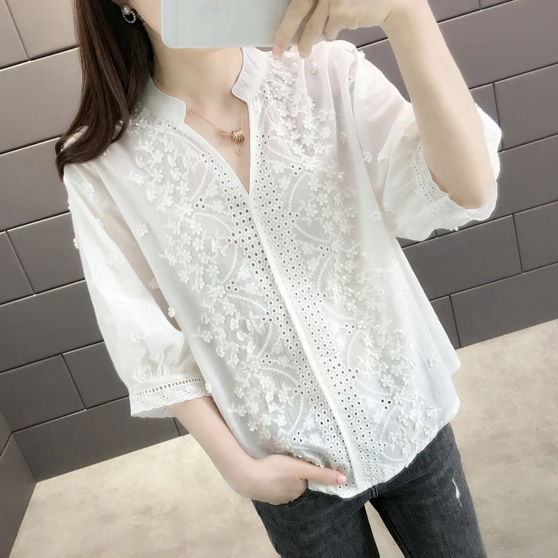 

11746 (3 bearing column) to film a new v-neck hollow out of pure color sleeve 55 ice cool T-shirt