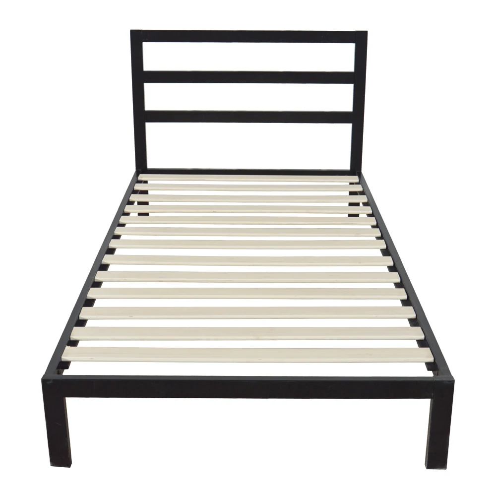 Square Horizontal Bar Head of Bed Iron Bed Twin Size Black