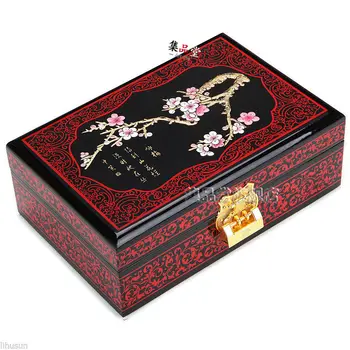 

Chinese Exquisite Handmade Wooden Lacquerware& Embroidery 2 Layer Jewelry Box