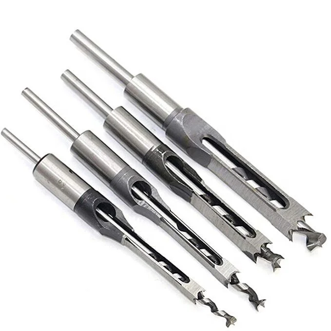 

FGHGF 4PCS Woodworking Square Hole Saw Drill Bits Wood Mortising Chisel Set with Twist Drill Power Tools Guide Positioner