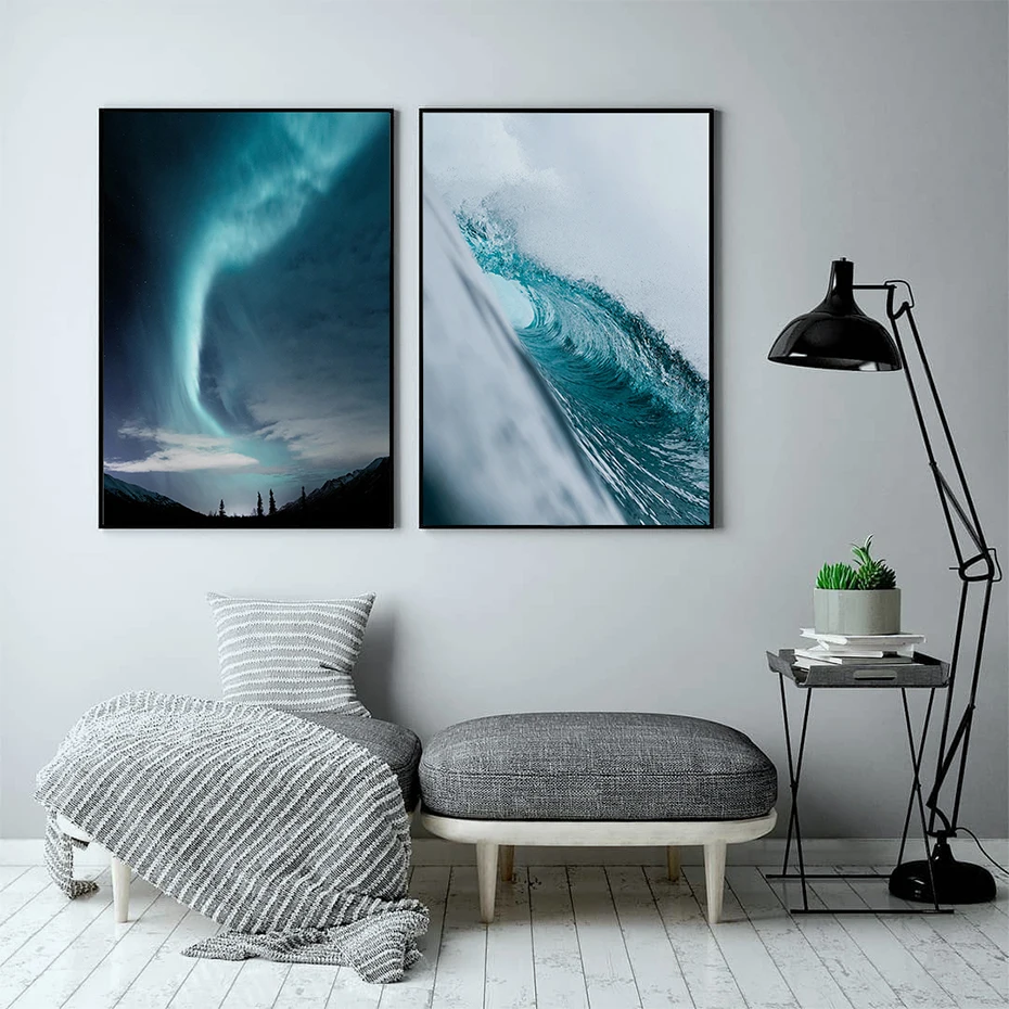 Gohipang Poster Art Aurora Blue Ocean Nordic Posters and Prints Home Decor Wall Picture For Living Room Canvas Print | Дом и сад