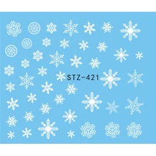 1 лист красоты белые Переводные картинки в форме снежинки Зимние стили воды ногтей наклейки, водяной знак ногтей наклейки украшения JISTZ421