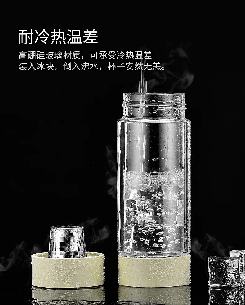 Kaxifei бизнес-Тип стеклянная бутылка для воды Бутылка с фильтром для заварки чая из нержавеющей стали с двойными стенками стеклянный спортивный стакан для воды