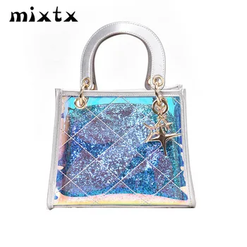 

2020 Transparent PVC laser Handbag Fashion Women Beach Shoulder Bag Sweet Lady Jelly Crystal Tote Chain Crossbody Composite Bag