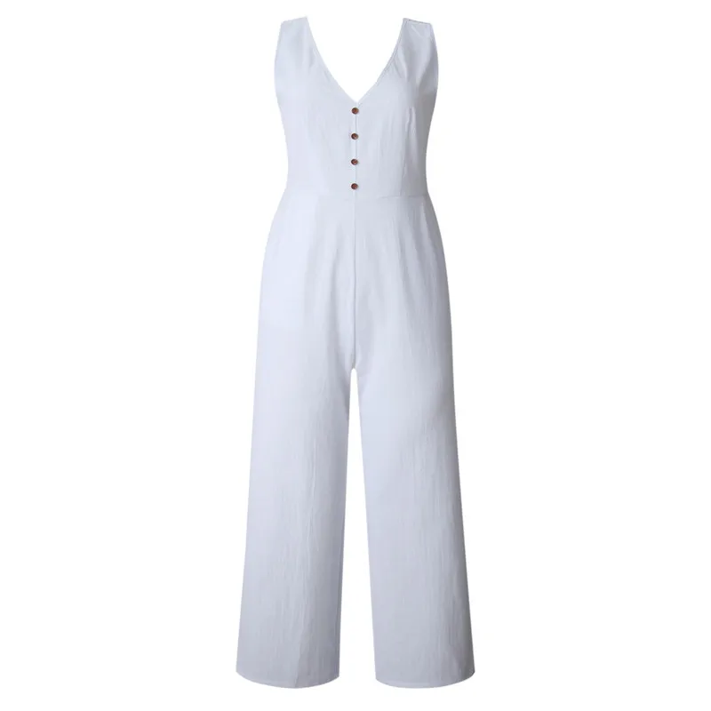 yashangyi Macacao Feminino Rompers Womens Jumpsuit 2019 V-Neck Summer Casual Button Long Pants Wide Leg Jumpsuits Femme