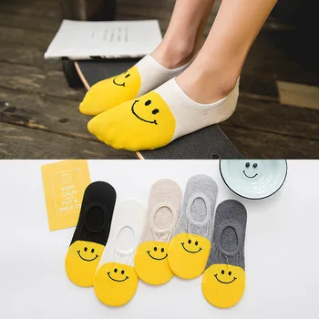 

2019 summer socks smile color color cotton solid color invisible socks silicone non-slip sweat breathable women socks