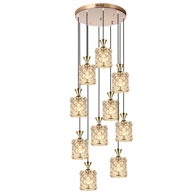 

European Staircase pendant lights Living Room Crystal Stairwell Long Hanging Lighting Restaurant Rotating pendant lamp mx5301352