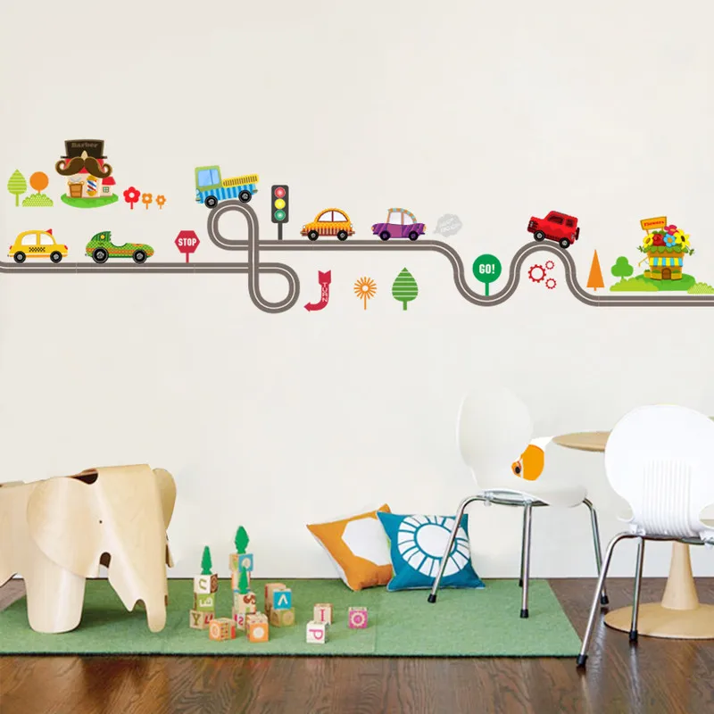 

pvc waterproof removable cartoon car backdrop wall sticker for children's room kid bedroom livingroom background decoration
