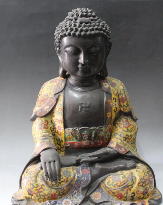 

xiuli 002936 17" Marked Tibet Bronze Cloisonne Enamel Seat Shakyamuni Sakyamuni Buddha Statue