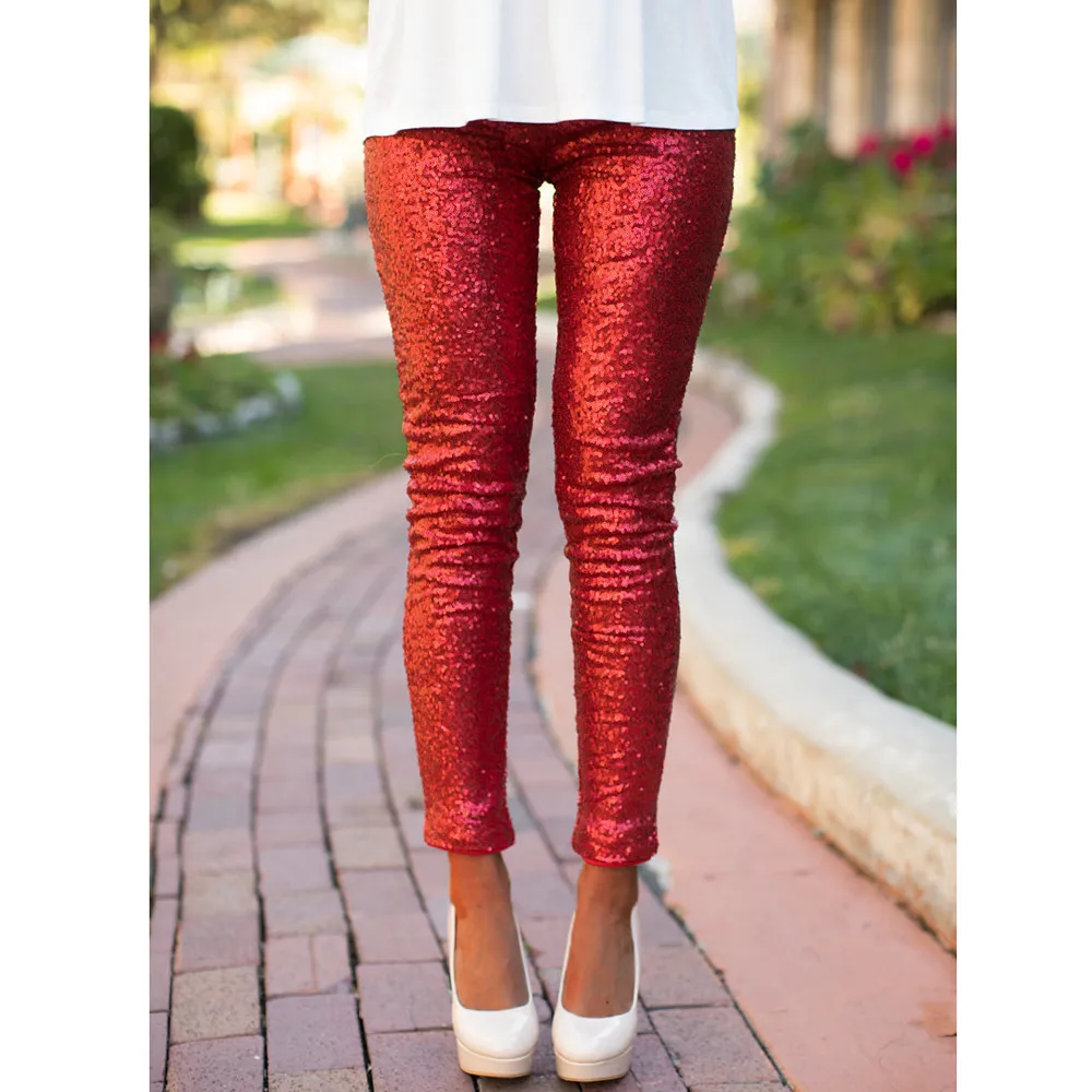 

leggings streetwear Women Plus Size Shiny Sequin Slim Leggings Pants Ladies Sexy Clubwear Trousers лосины женские