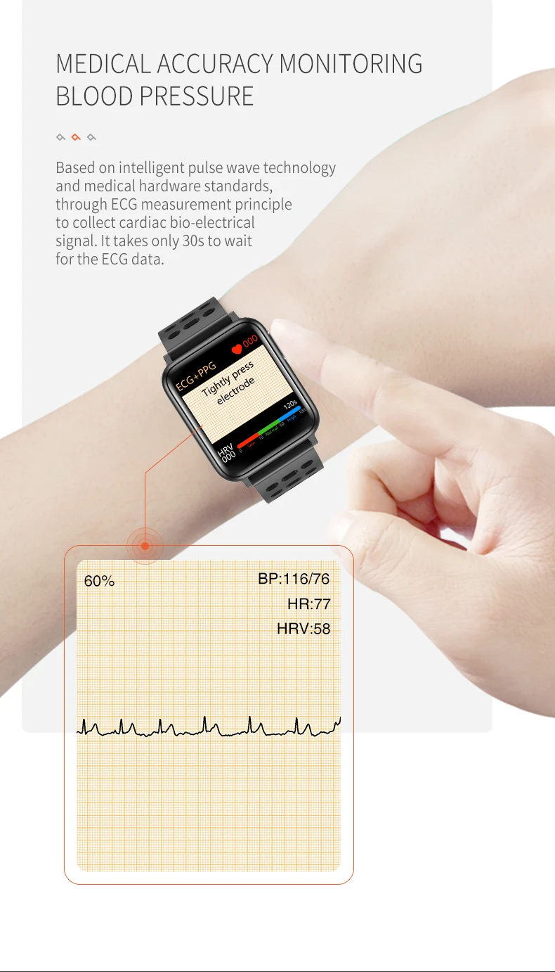Vwar H69 фитнес-трекер ЭКГ PPG SpO2 Смарт-часы на запястье кровяное давление измерение пульса для android ios