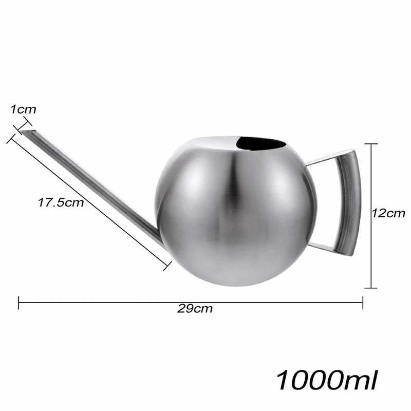 Лейка садовая из нержавеющей стали маленькая бутылка для воды зеленые растения цветы садовые инструменты простая в использовании ручка идеальная 400/900 мл - Цвет: round 1000ml