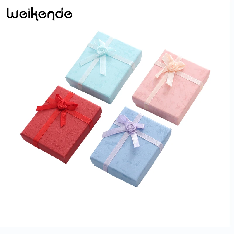 7x8cm Jewelry Sets Display Packaging Boxes Cardboard Necklace Earrings Ring Gift Box for Wedding Party with Sponge&ampSatin Ribbon |