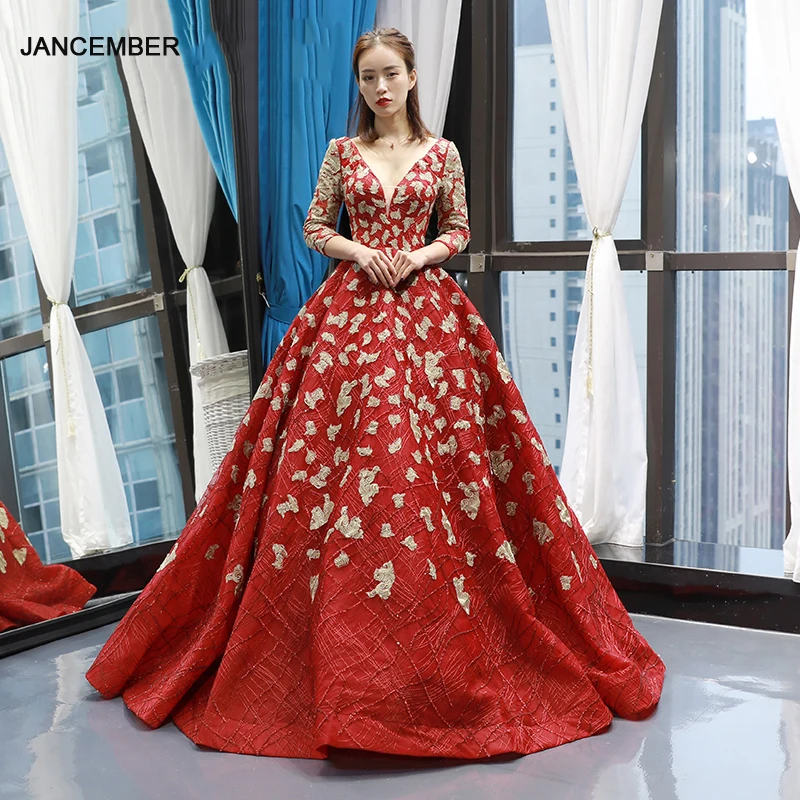 J66747 jancember red wedding party jurken V-hals drie kwart mouwen floor lengte party jurken vrouwen avond elegante 2019 J66747 jancember red wedding party jurken V-hals drie kwart mouwen floor lengte party jurken vrouwen avond elegante 2019