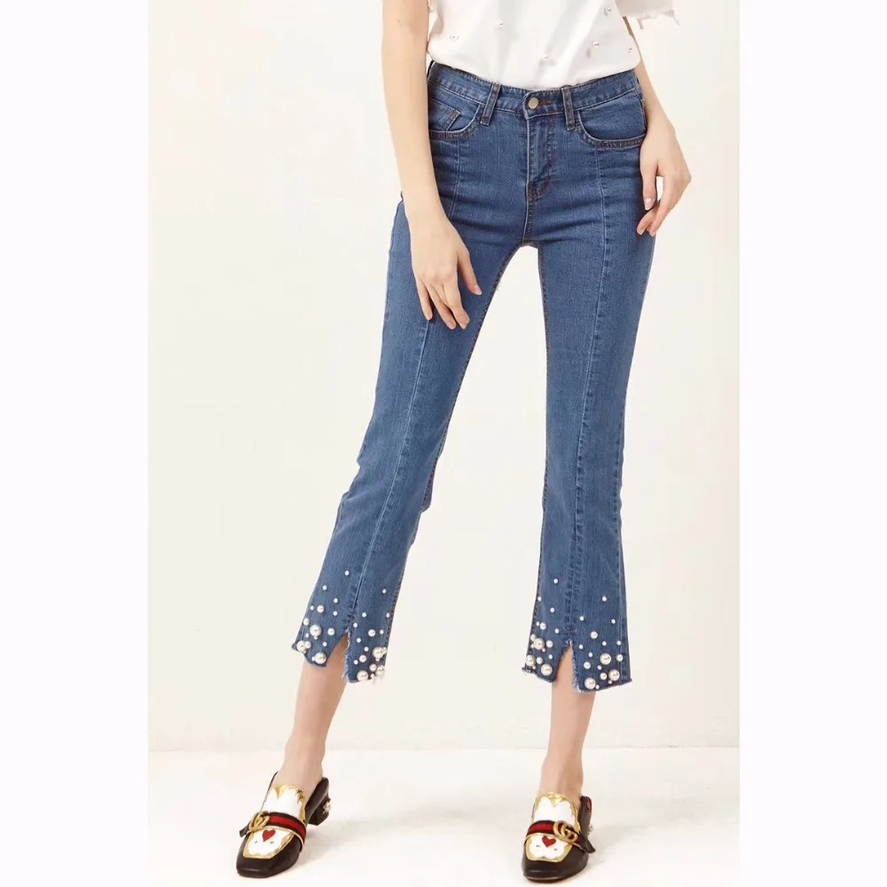 Fashion Jeans Women Rivet Beading Jeans Elastic Skinny Jeans Woman