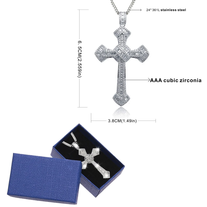 Подвеска с большим крестом AAA фианит свадебное обручальное кулоны necklace ем для