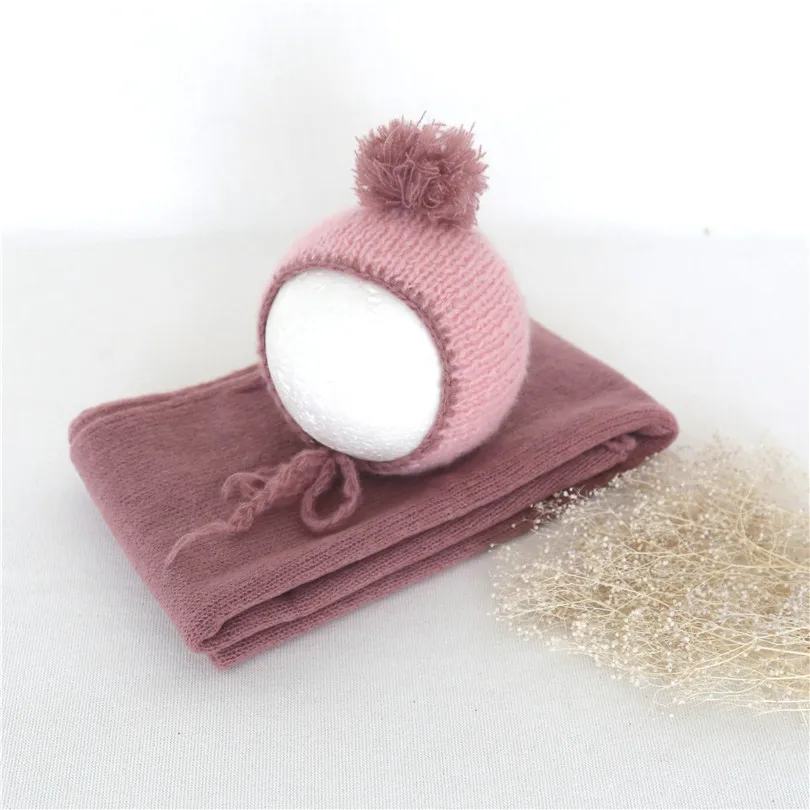 Вязаный комплект для новорожденных, винтажный детский чепчик, стрейчевая вязаная шапочка для новорожденных, шапка для фотосессии, многослойное тканевое Пеленальное Одеяло