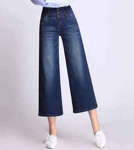 Широкие брюки для женщин; большие размеры; повседневные джинсы из денима; капри; tassl; Высокая талия; сезон весна-осень; Новое поступление; модные брюки; yyf0701